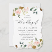 Blush & White Floral Gold Glitter Weddenschap Kaart (Voorkant)