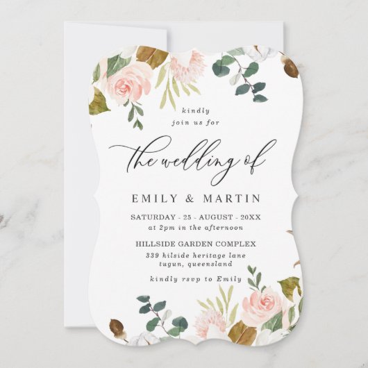 Blush & White Floral Gold Glitter Weddenschap Kaart (Voorkant)