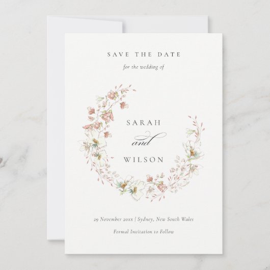 Blush White Floral met de spits Save the Date Invi Bedankkaart (Voorkant)