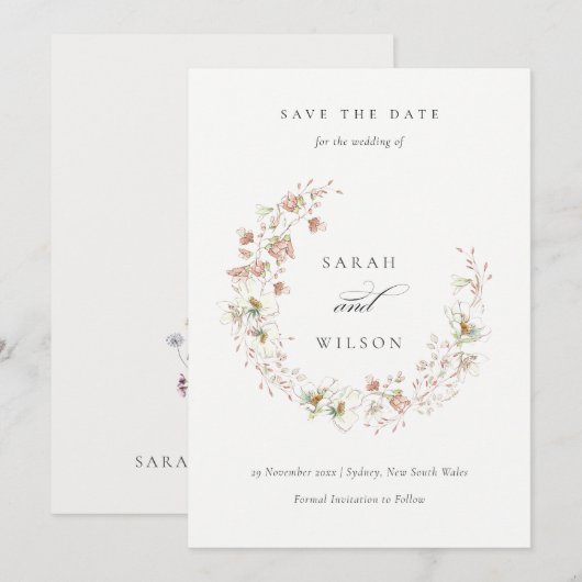 Blush White Floral met de spits Save the Date Invi Bedankkaart (Voorkant / Achterkant)
