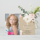 Blush White floral rustic girl first commune Kaart (Staand voorkant)