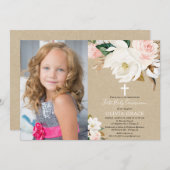 Blush White floral rustic girl first commune Kaart (Voorkant / Achterkant)
