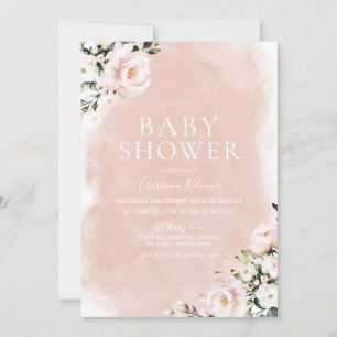 Blush & White Floral Waterverf Baby shower Kaart