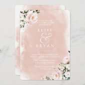 Blush & White Floral Waterverf Mooi huwelijk Kaart (Voorkant / Achterkant)