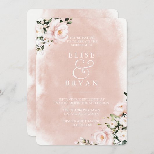 Blush & White Floral Waterverf Mooi huwelijk Kaart (Voorkant / Achterkant)
