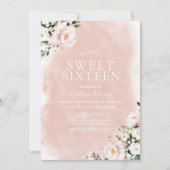 Blush & White Floral Waterverf Sweet 16 Kaart (Voorkant)