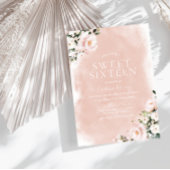 Blush & White Floral Waterverf Sweet 16 Kaart