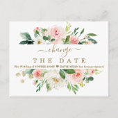 Blush White Floral Wedding Postponed New Plan Briefkaart (Voorkant)
