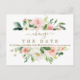 Blush White Floral Wedding Postponed New Plan Briefkaart