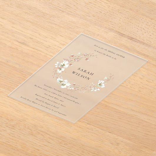 Blush White Floral Wreate Vrijgezellenfeest Invite Acryl Uitnodigingen (Laagn)