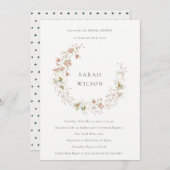 Blush White Floral Wreate Vrijgezellenfeest Invite Bedankkaart (Voorkant / Achterkant)