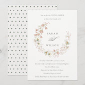 Blush White Floral Wreates Couples Shower Invite Bedankkaart (Voorkant / Achterkant)