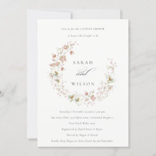 Blush White Floral Wreates Couples Shower Invite Bedankkaart