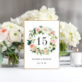 Blush White Floral Wreath Wedding Table Number Kaart