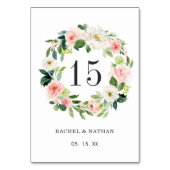 Blush White Floral Wreath Wedding Table Number Kaart (Achterkant)
