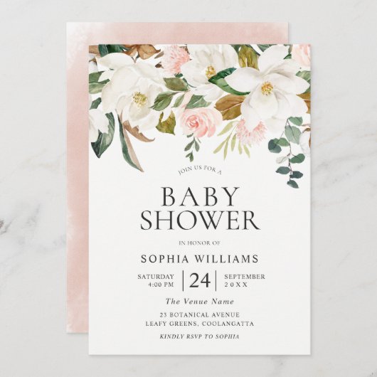 Blush & White Florals Beauful Baby shower Kaart (Voorkant / Achterkant)