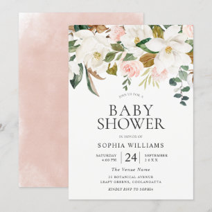 Blush & White Florals Beauful Baby shower Kaart