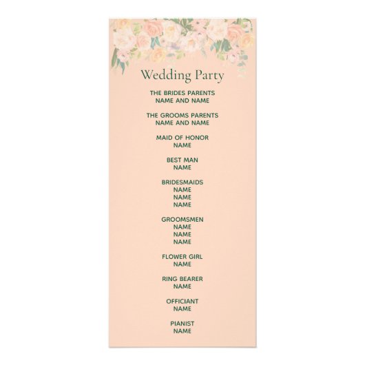 Blush white florals bruiloftsprogramma reclamekaart (Achterkant)