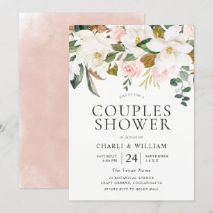 Blush & White Florals Elegant Couples Shower Kaart