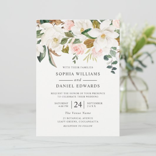 Blush & White Florals Elegant Modern Wedding Kaart (Staand voorkant)