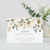 Blush & White Florals Elegant Modern Wedding RSVP Kaartje (Staand voorkant)