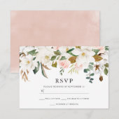 Blush & White Florals Elegant Modern Wedding RSVP Kaartje (Voorkant / Achterkant)