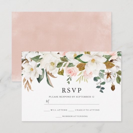 Blush & White Florals Elegant Modern Wedding RSVP Kaartje (Voorkant / Achterkant)