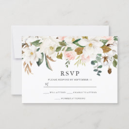 Blush & White Florals Elegant Modern Wedding RSVP Kaartje
