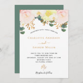 Blush white florals Gold greenery bruiloft Kaart (Voorkant / Achterkant)