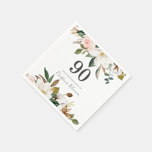 Blush & White Flowers 90th Birthday Party Servet (Hoek)