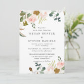 Blush & White Flowers Gold Backing Modern Weddensc Kaart (Staand voorkant)
