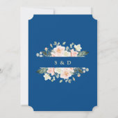 Blush White Flowers Gold Classic Blue Weddenschap Kaart (Achterkant)