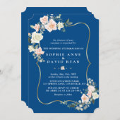 Blush White Flowers Gold Classic Blue Weddenschap Kaart (Voorkant / Achterkant)
