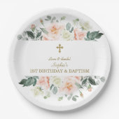 Blush White Flowers Gold Girl 1e verjaardag Baptis Papieren Bordje (Voorkant)