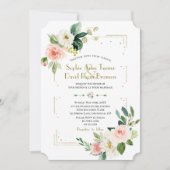 Blush White Flowers Gold Glitter Wedding Kaart (Voorkant)