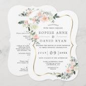 Blush White Flowers Gold in één keer Kaart (Voorkant / Achterkant)