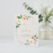 Blush White Flowers Gold Love is Patiënt Wedding Briefkaart (Staand voorkant)