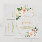 Blush White Flowers Gold Love is Patiënt Wedding Briefkaart (Voorkant / Achterkant)