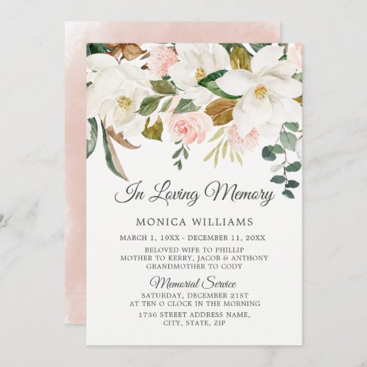 Blush & White Flowers in Loing Memorial Service Kaart (Voorkant / Achterkant)