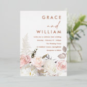 Blush & White Flowers Modern Wedding Roos Gold Folie Uitnodiging (Staand Voorkant)