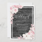 Blush & White Flowers Rustic Black Wedding Kaart (Voorkant)