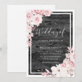 Blush & White Flowers Rustic Black Wedding Kaart (Voorkant / Achterkant)