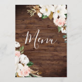 Blush & White Flowers Rustic Wood Weddenschap Menu (Achterkant)