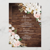 Blush & White Flowers Rustic Wood Weddenschap Menu (Voorkant / Achterkant)