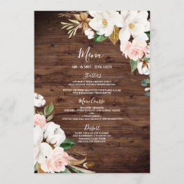 Blush & White Flowers Rustic Wood Weddenschap Menu