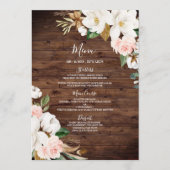Blush & White Flowers Rustic Wood Weddenschap Menu (Voorkant)