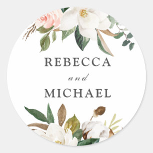 Blush & White Flowers Wedding or Engagement Party Ronde Sticker