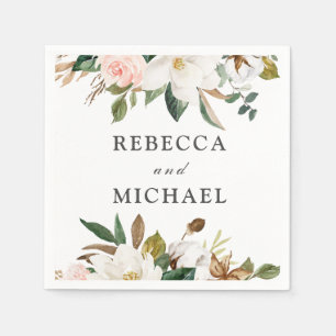 Blush & White Flowers Wedding Reception of Party Servet