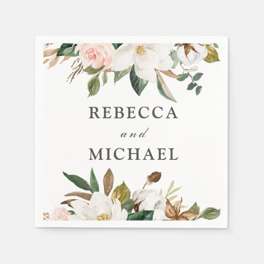 Blush & White Flowers Wedding Reception of Party Servet (Voorkant)