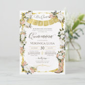 Blush White Gold Charro Floral Boot Quinceanera Kaart (Staand voorkant)